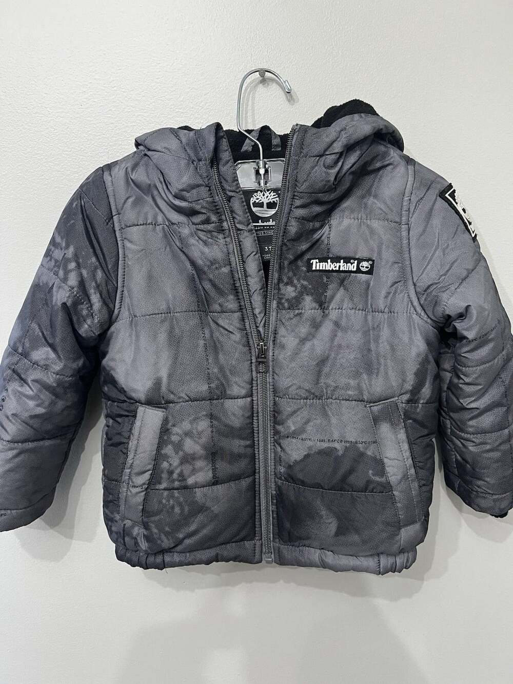 Timberland Boys Gray Hooded Insulated Puffer Jacket 3T